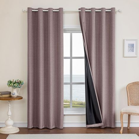 Lot De 2 Rideau Occultant, 140x300cm, Effet Lin, Isolation Thermique, Oeillet Inox, Pour Salon Et Chambre (1/5)