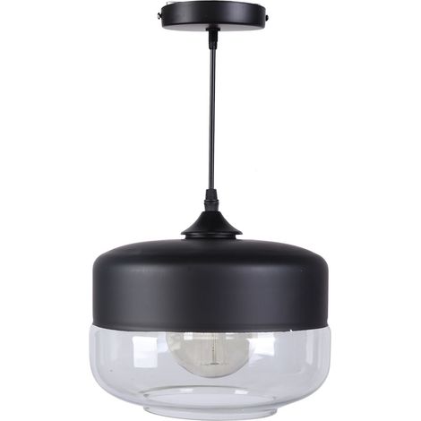 Ortviai Suspension LED en verre et fer noir & transparent E27, hauteur réglable 1,5 m, pour salle à manger et salon (1/4)