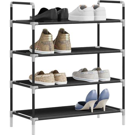 Armoire à Chaussures, Meuble Étagère de Rangement, Range-chaussures avec 4 étagères Métal et Tissu non tissé Noir OIB9389E (1/5)