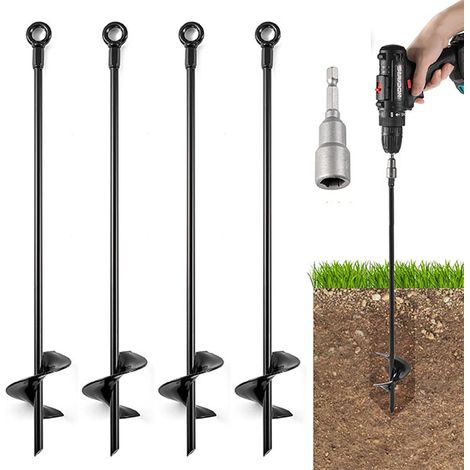 pièces clous d'ancrage au sol en spirale extérieurs tente fixe serre foret pour trampoline corde animaux de 4 compagnie-7X46CM (1/5)