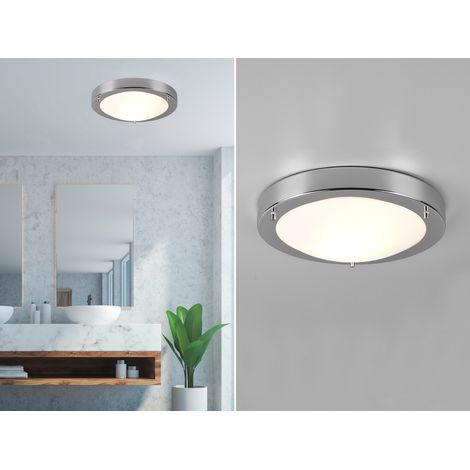 LED Bad Deckenleuchten in Chrom mit Glas Opal Weiß Badlampen, Ø 31,5cm (1/5)