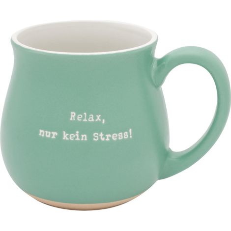 Tasse bombée avec gravure Relax Grès 41 cl turquoise fond et intérieur naturel Cadeau pour amis naturellement beau 74638 (1/4)