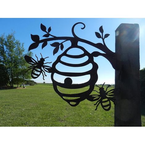 Ornements De Jardin D'abeilles en Métal pour Cltures Décorations en Plein Air Maison Abeille Ruche Animaux Jardin Décor Sculptures Rouillé Fonte Silhouettes Arbre Cour Mur Art Cadeau (1/5)