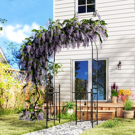 Arche de jardin en acier arceau à rosiers avec double porte pour décoration de cérémonie 107 x 45 x 217 cm noir