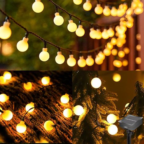 Guirlande lumineuse solaire d'extérieur - 12 m - 100 globes LED solaires - 8 modes - IP65 - Étanche - Blanc chaud - Décoration pour l'extérieur, le jardin, le balcon, les arbres, les terrasses, Noël (1/5)