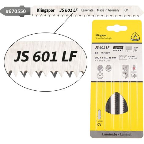 Klingspor JS 601 LF Stichsägeblätter, 100 x 8 x 1,45 mm Nutzlänge 75Crom-Vanadium, kreuzgeschliffen, konisch , 17 Zähne pro Zoll, SB-verpackt im Karto