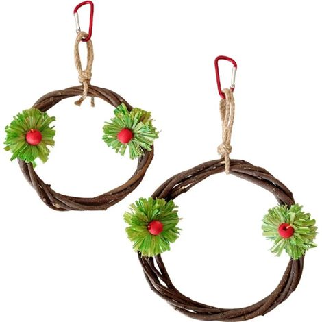 Ensemble de 2 balançoires pour oiseaux en cage, perchoirs en bois de pommier naturel avec jouets à mâcher pour oiseaux de petite et moyenne taille (1/4)