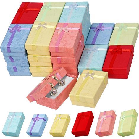 Geschenkbox-Set, 24 Stück, 6 Farben, 7,9 x 4,8 x 2,8 cm (3,1 x 1,9 x 1,1 Zoll), Schmuckkästchen mit Schleife, Schmuckverpackung aus Karton für Ringe, Halsketten, Ohrringe, Armbänder, Geschenkverpackun (1/5)