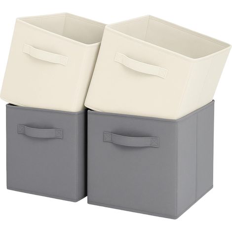 Lot de 4 cubes de rangement pliables en tissu avec poignées, boîtes de rangement pour maison, chambre d'enfant, placard et organisation des jouets (Beige+Gris, 26,7 x 26,7 x 27,9 cm)