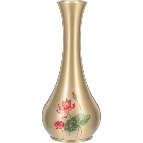 Vase à Fleurs en Laiton 11,3 Cm Décoratif Peint la Main Motif Lotus, Petit Vase Artistique pour Autel et Centre de Table, Objet de Culte et Décoration Intérieure Élégante (1/5)