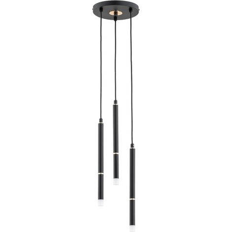 Alfa DESTO Modern Round Pendant Ceiling Light, 3x Black Metal Tube Shades with Gold Accent, 3-Light G9 Max 10W, Height 90cm, 19.5cm, Indoor Hanging Lamp for Dining Room Living Room Bedroom