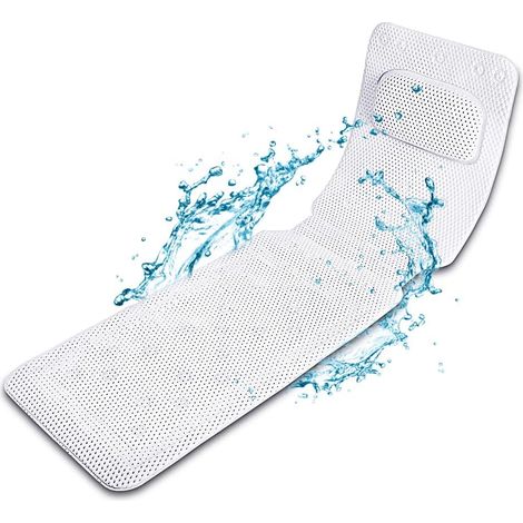 Full Body Bath Mat with Pillow White Antibacterial PVC Full Body Spa Bathtub Mat With Suction Cups Pillow for Parents, Kids