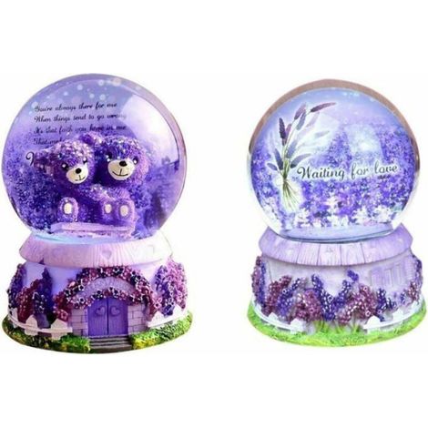 Boule À Neige Musicale - Ours Violet En Résine Avec Base Et Lumière LED - Pour Mariage Noël Anniversaire - 1 Pièce (1/4)