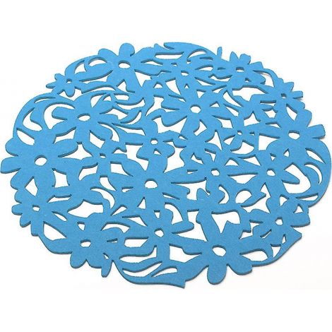 blaue, runde Filz-Platzsets mit lasergeschnittenem Blumenmuster, 30 x 30 cm, für die Küche