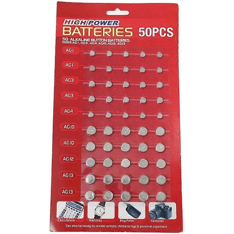 AG1/AG3/AG4/AG10/AG12/AG13 Knopfzellenbatterien, 50er-Set Uhrenbatterien