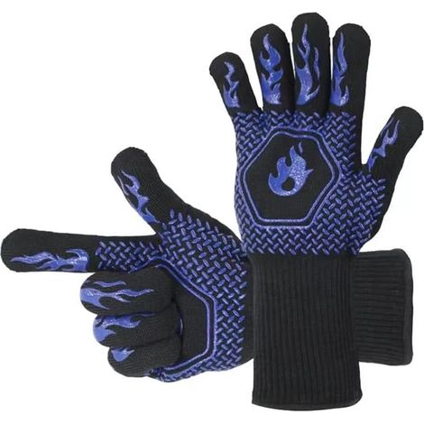 Houhence – Gants anti-chaleur jusqu'à 800 °C – Silicone et fibre aramide – Design ergonomique à cinq doigts – Surface antidérapante