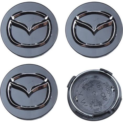 4 cache-moyeux de roue pour Mazda, 56 mm / 2,2 pouces, cache-moyeu de roue en ABS (noir) (1/4)