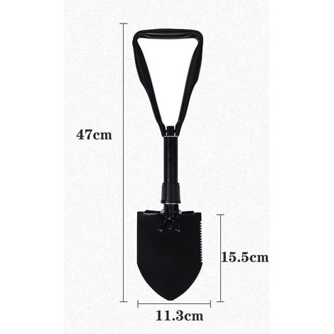 Pala plegable multiusos grande de 47 cm de largo con bolsa de almacenamiento, pala de camping para cavar/cortar/cepillar/serrar, pala plegable