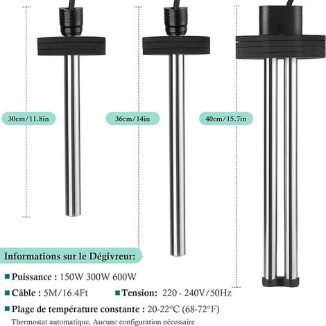 Chauffage de Bassin Extérieur 150W 300W 600W Chauffage d'Aquarium pour Petits Bassins, Pond, Dégivreur de Bassin avec Long Câble et Mousse Flottante (600W) (1/4)