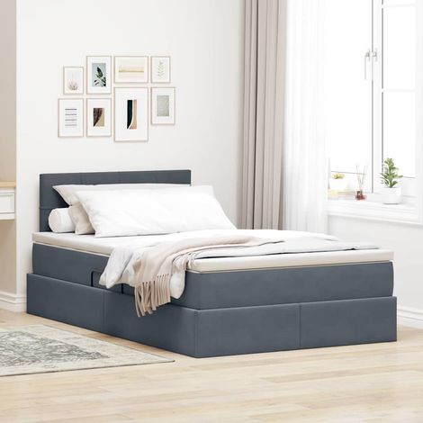 Bett mit Stauraum und LED mit LED Dunkelgrau 120 x 200 cm Samt