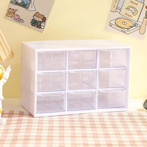 9 tiroirs, organisateur bureau transparent en PP brillant, boîte rangement murale avec compartiments, pour bureau ou chambre (1/5)