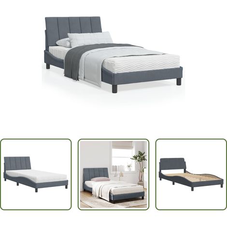 Samtbett - Bett mit Matratze "Hanko" Dunkelgrau 100x200 cm Samt (1/5)