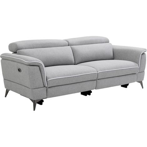 Vente-Unique – Canapé relax électrique 3 places en tissu gris clair – Têtières inclinables 5 positions – Mécanisme Zero wall – Éco-responsable OEKO-TEX® (1/5)