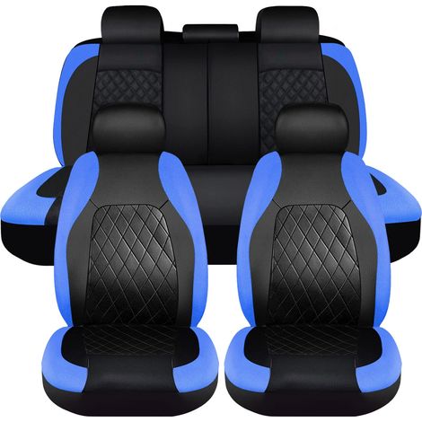 Luxury 5 Seat Car Seat Covers Protectors PU Leather Universal Non-Slip Full Set Blue (1/5)