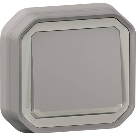 LEGRAND PLEXO BOUTON POUSSOIR À VOYANT LUMINEUX ENCASTRÉ COMPLET ÉTANCHE GRIS IP55 - 069832L (1/3)