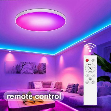 Plafonnier intelligent avec télécommande Wi-Fi et Bluetooth, couleurs RGBCW à intensité variable, lampe de plafond simple à trois résistances (UE) (1/5)