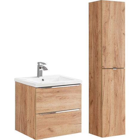 Conjunto mueble lavabo individual encastrado 60cm y columna April Madera