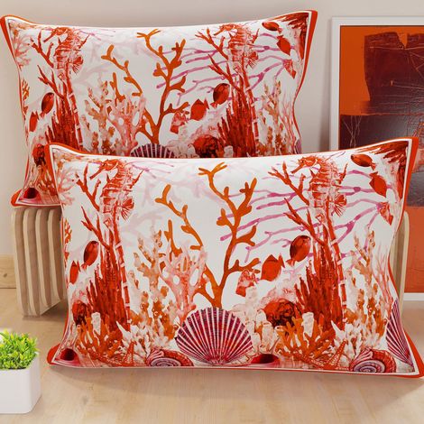 Lot de 2 Taies d'Oreillers 50x30 cm 100% Microfibre Hypoallergénique, Housse Oreiller Rectangulaire Corail Rouge, Paquet de 2