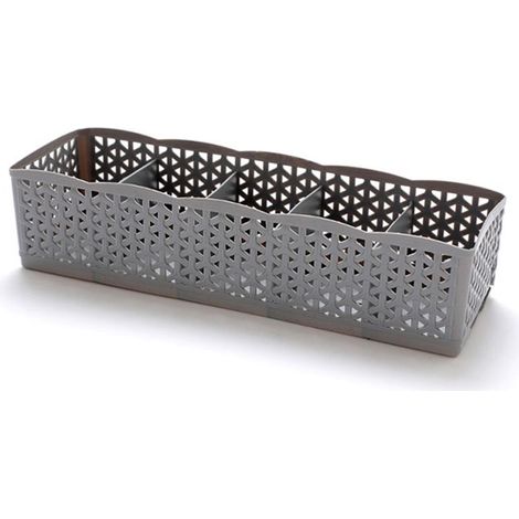 Panier De Rangement En Plastique À 5 Compartiments Pour Chaussettes Et Maquillage Design Aéré Gris - 1 Pièce (1/2)