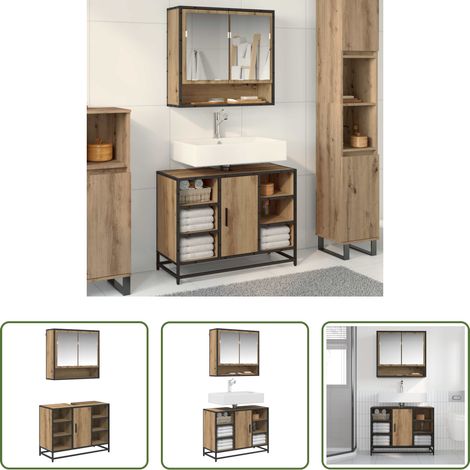 vidaXL Waschbecken - Badezimmermöbel-Set mit Regal 2 pcs Artisan-Eiche Holzwerkstoff (1/5)