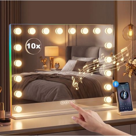 Specchio da trucco Hollywood 80 x 60 cm, LED 3 colori, Bluetooth, bianco DESVIAE (1/5)
