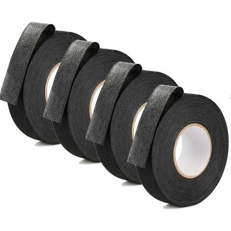 Ruban isolant en tissu pour l'isolation automobile, ruban en flanelle de fibres isolantes à forte adhérence pour le gainage des faisceaux de câbles automobiles, 4 rouleaux noirs (1/4)