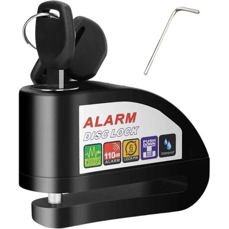 Antivol Moto Alarme Moto Bloque Disque Son d'Alarme 110db pour Moto/Vélo/Scooter/VTT avec 2 Clés et 1 Clé Hexagonale - Noir (1/5)