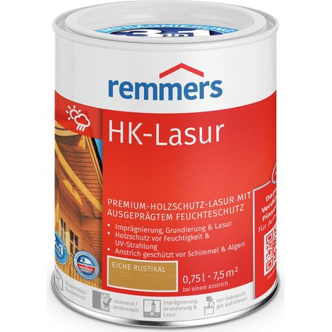Remmers HK-Lasur 3in1 eiche rustikal, 0,75 Liter, Holzlasur aussen, 3facher Holzschutz mit Imprägnierung + Grundierung + Lasur, Feuchtigkeit- und UV-Schutz