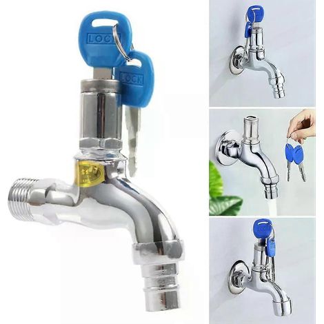 Robinet d'évier antivol en alliage avec filetage 1/2 pouce et verrouillage à clé, pour l'extérieur, idéal pour lave-linge, arrosage du jardin et lavage de voiture. (1/4)