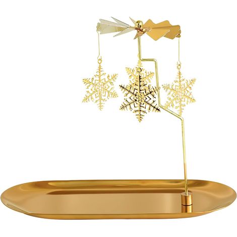 Support à bougie tournant avec plateau, tourniquet à bougie doré, support à bougies chauffe-plat métallique rotatif pour centre de table, décor de Noël, Saint-Valentin, fête, cadeau (flocon de neige d (1/4)