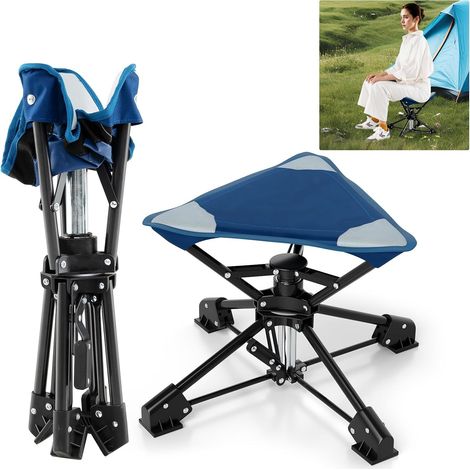 GOPLUS Tabouret Pliant Camping Pivotant 360°, Chaise Extérieur Pliable avec Assise Oxford et Cadre en Métal, Sac Transport, Tabouret Trépied Ultra Léger pour Chasse et Pêche,Charge 150KG (Bleu) (1/5)