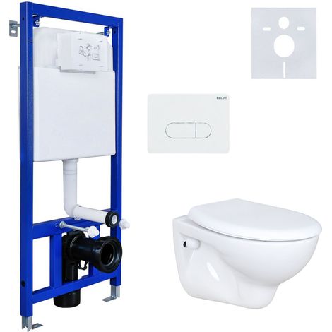 Hänge Wand WC mit Spülkasten, Vorwandelement, Schallschutz und Betätigungsplatte Komplett-Set (1/5)
