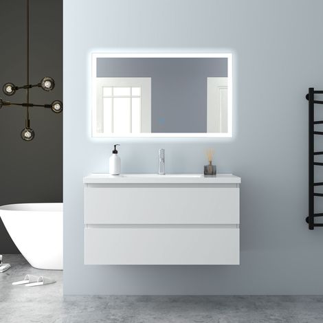 AICA Mueble de baño con lavado y espejo , dos cajones,99 x 44.5 x 52 cm, blanco (1/5)