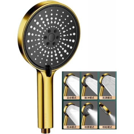 (Gold Shower A) Pommeau de douche doré amélioré à grand panneau et à débit important, multifonction et réglable, douchette à main haute pression et économique en eau (1/5)