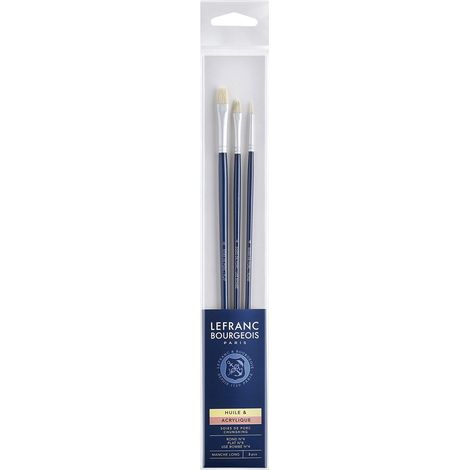 LB Pennelli in setola di maiale Chunking - Gamma Fine Set di 3 pennelli (Tondo n.4, Piano n.8, Lingua di Gatto n.4) - Manico Lungo (1/3)
