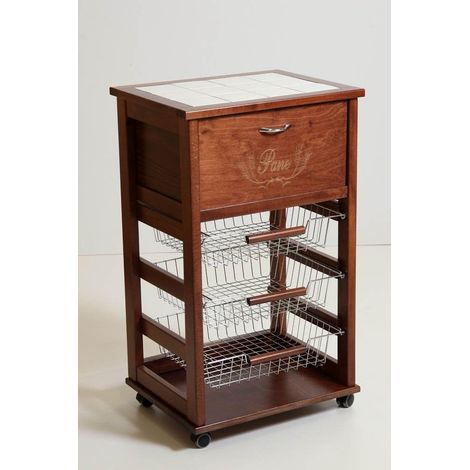 VESUVIO CARRELLO PORTAPANE 85X49X39 CM IN COLORE NOCE TOP BIANCO