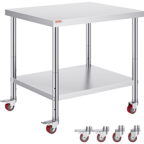 VEVOR Arbeitstisch 91 x 76 x 82 cm Edelstahl Catering Arbeitstisch etwa 160 kg für Belastbarkeit Lebensmittel Zubereitungstisch Gewerbliche Arbeitstisch für Küche Bar Restaurantar 4 verstellbare Füße (1/5)