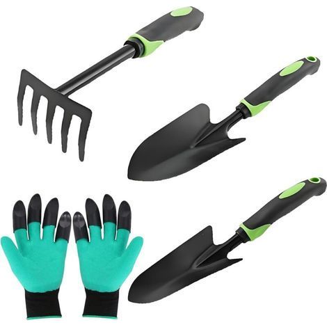 Outillage De Jardin 4 Pièces Kit Jardinage, Jardinage Outillage-Bêche Jardinage, Râteau Jardin, Gants Jardinage,Outils Jardinage Manuel Cadeau Jardinage pour Hommes Femmes-Chrom (1/5)