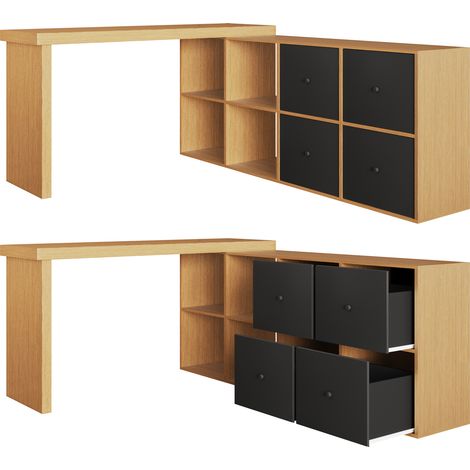 Escritorio esquinero giratorio 360° MDF negro y roble con 4 cajones y 4 compartimentos (1/5)