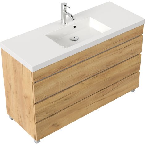 Stand Badmöbel GENEVA 120 SoftClose eiche gold mit 3 grifflosen Schubladen
